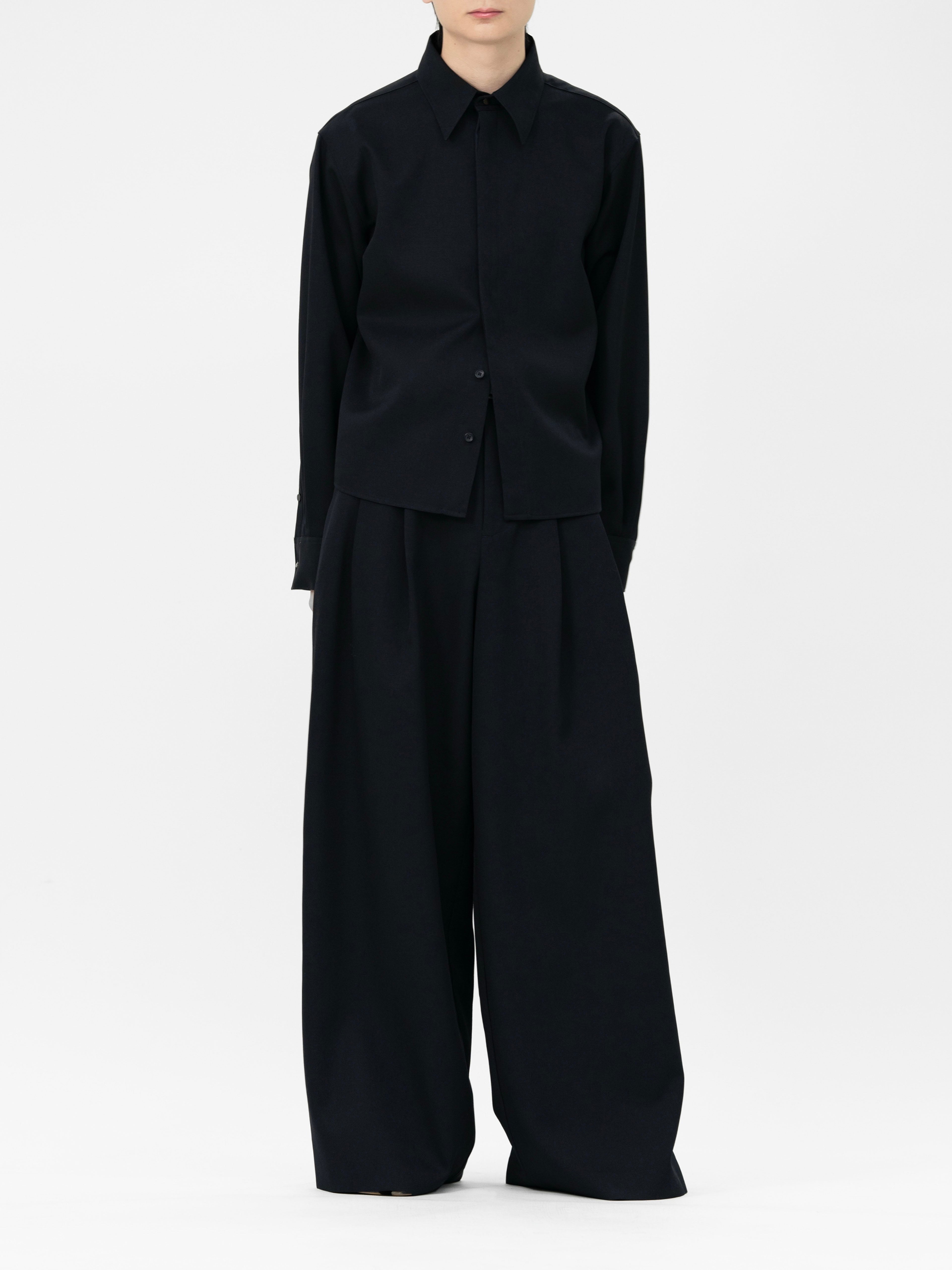 HEAVY WOOL GABARDINE OVER WIDE TUCK TROUSERS【BLACK】 | lapiis