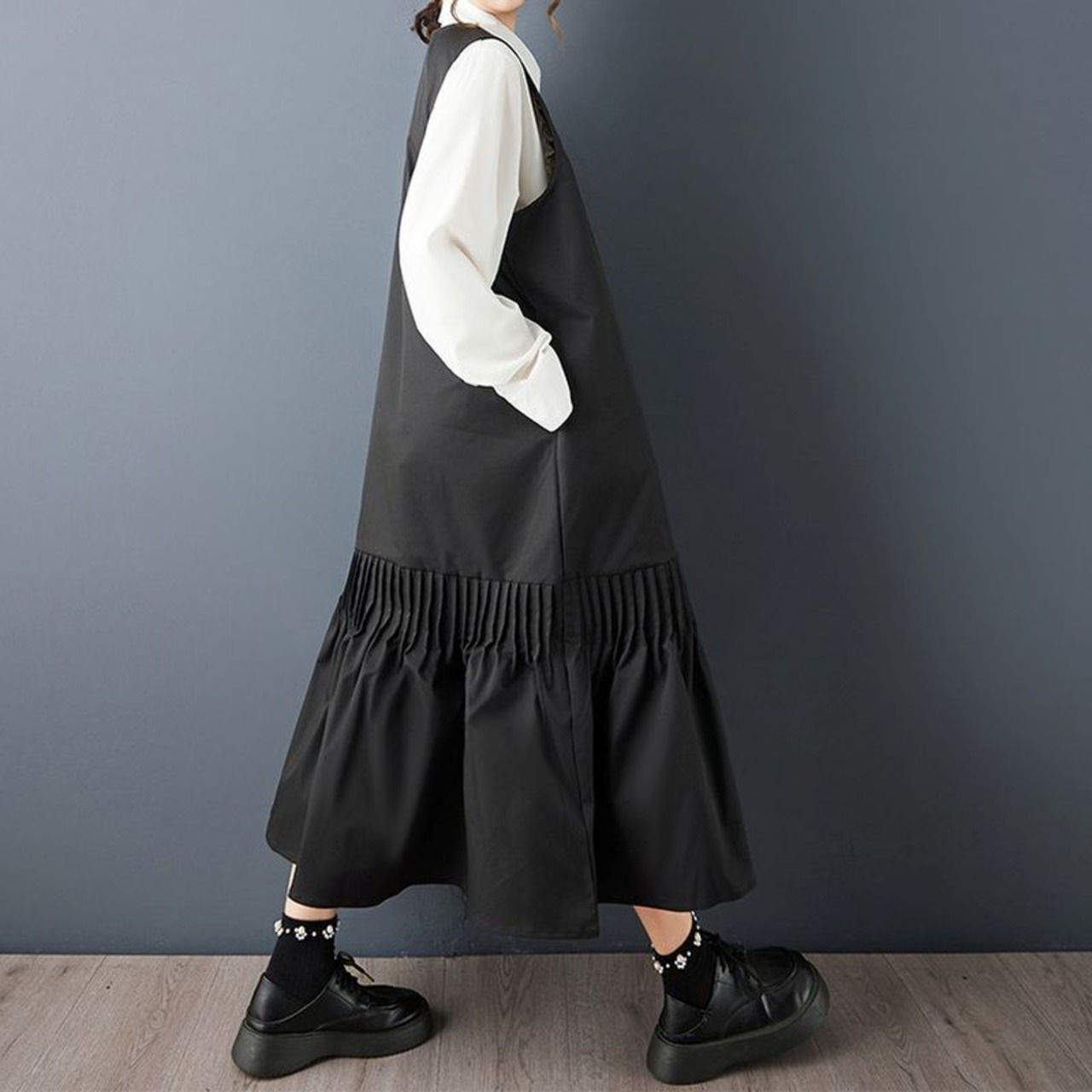 プリーツ 切替 ノースリーブワンピース  00183