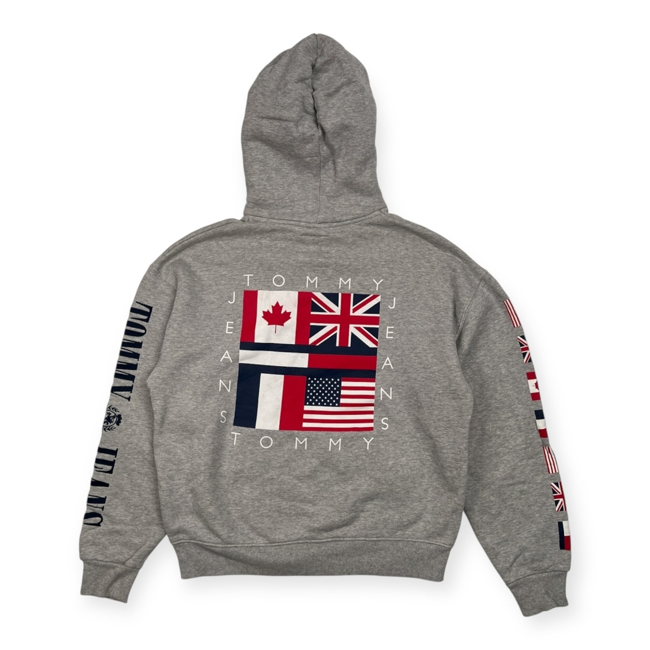 90s TOMMY JEANS トミーヒルフィガー 国旗 プリント スウェット パーカー サイズ S /グレー/ビンテージ