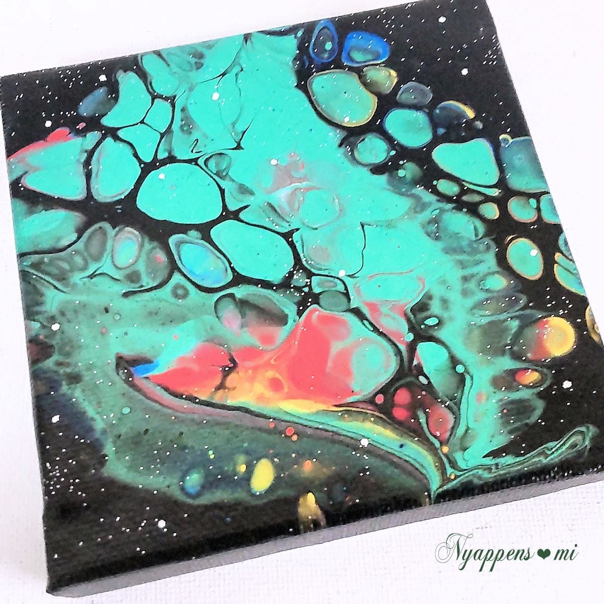 流動性アート フルイドアート 抽象画 アクリル画 箔押しラメ加工 M フルイドラメアート（変化） | フルイドアート|絵画|ねこ