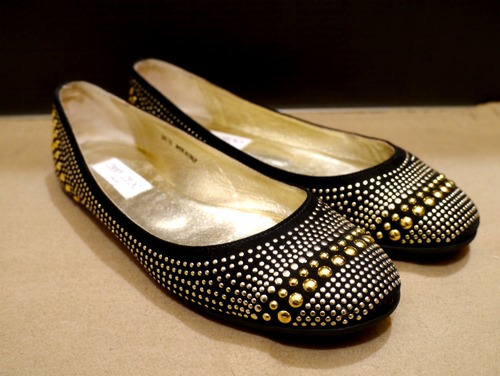 レアモデル7万★JIMMY CHOO ジミーチュウ 総スタッズデザイン フラット パンプス バレエシューズ 黒x金★