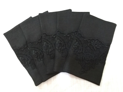 Curtlery Pocket Lace Black/Ecrue 6pieces カトラリーポケットレース ブラック・エクリュ6点セット