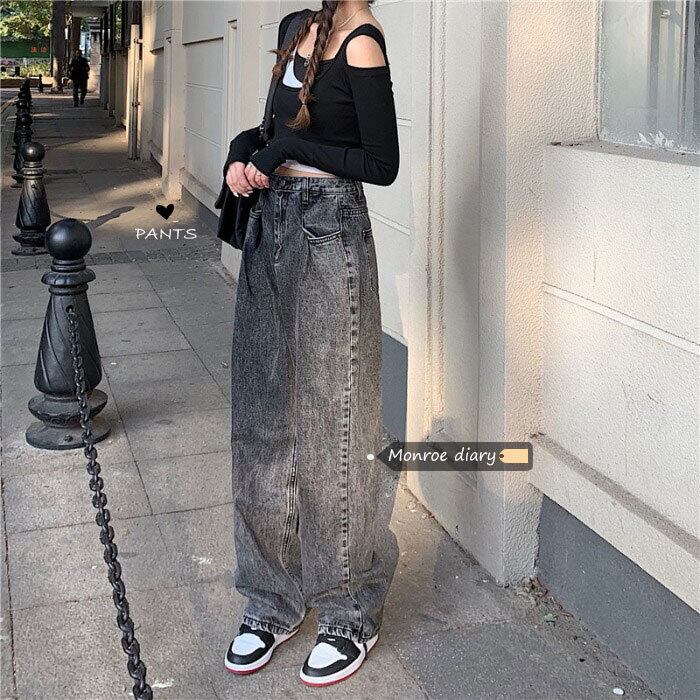 ウェストグレージーンズ オータムウィンターパンツ ルーズ薄手 秋物 冬物 スモーキー モンロー26568935546