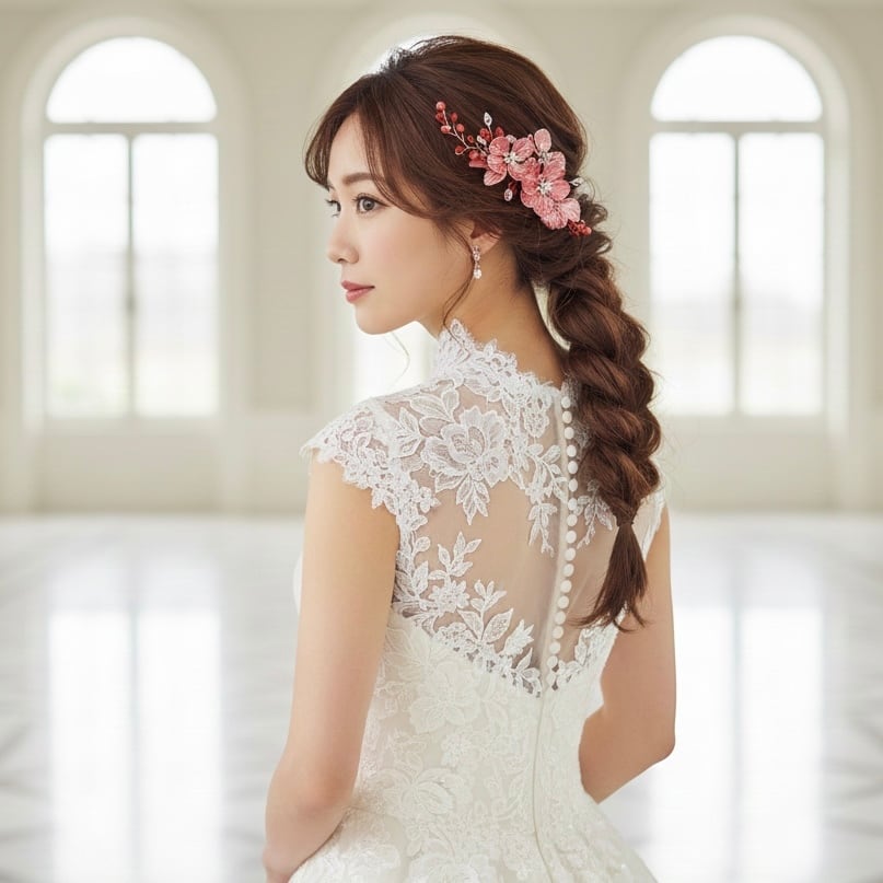 サザンカフラワー小枝ビジュー レッド ヘアアクセサリー 袴 振袖 成人