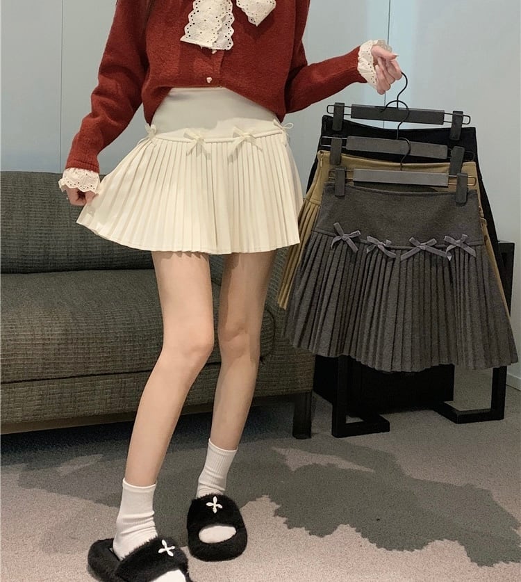 4色♡リボン付きアコーディオンプリーツミニスカート | selectshop.selepuu 