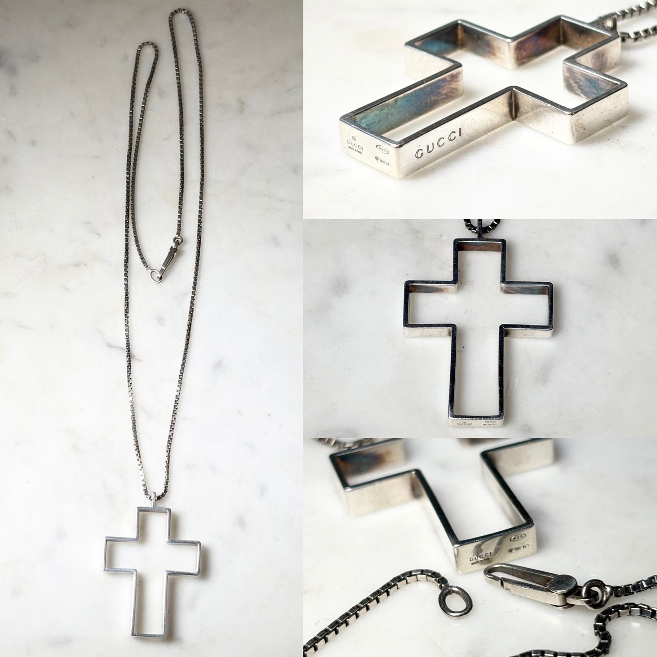 GUCCI silver open cross pendant necklace