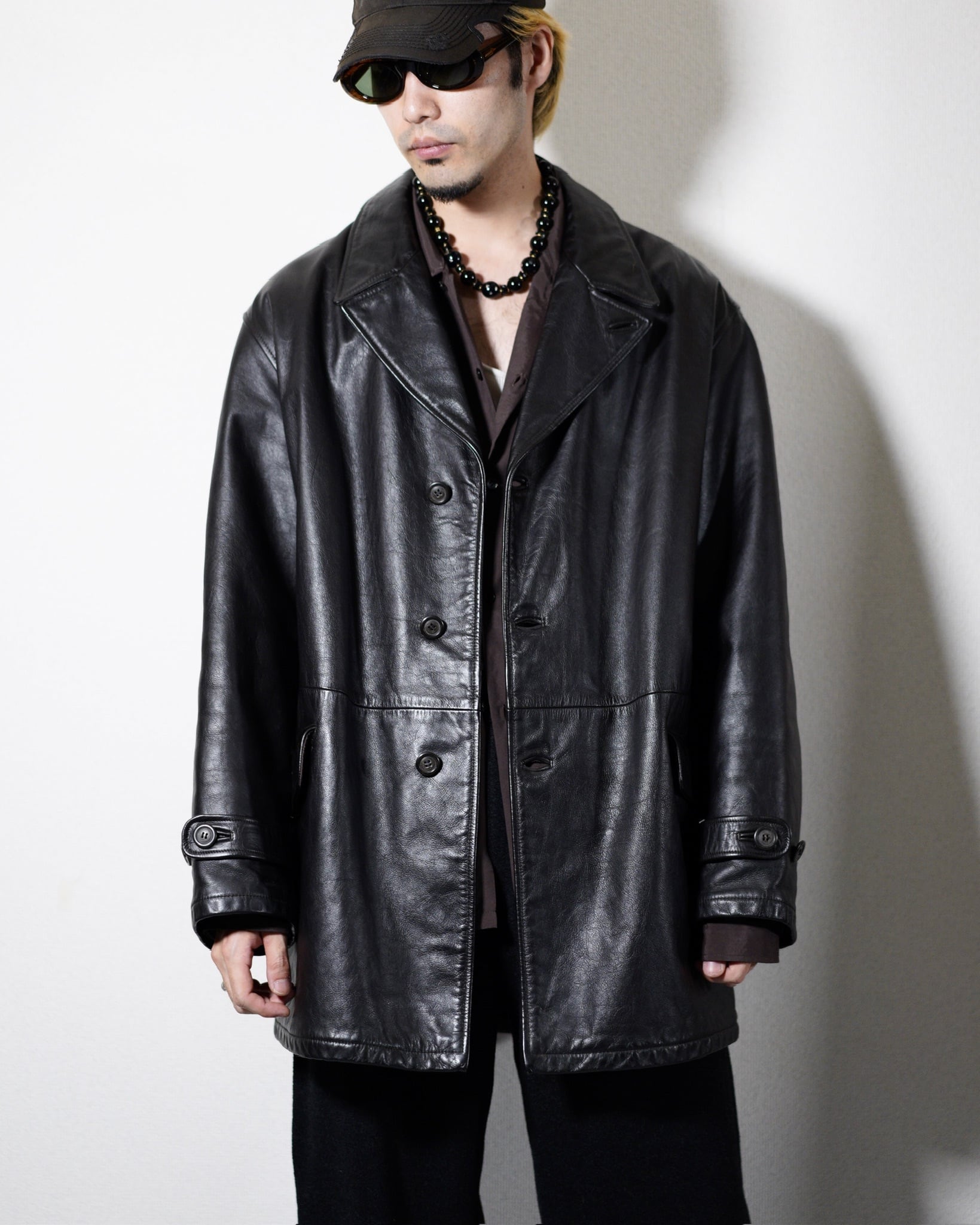 ARMANI JEANS 90s レザーカーコート car coat 90s ARMANI JEANS】Leather Car Coat Dark Brown | used.memento