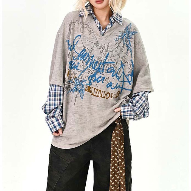 グラフィックスクリブルレイヤードトップス 2col   R01496