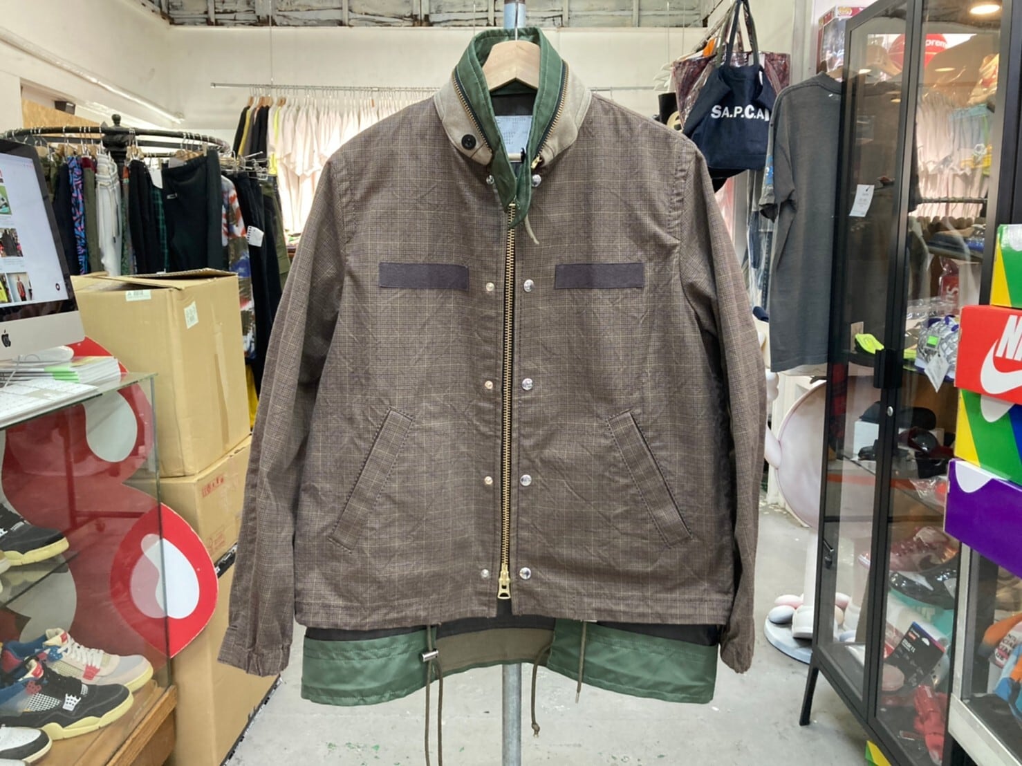 sacai COMBO FABRIC GLEN CHECK JACKET | tradexautomotive.com