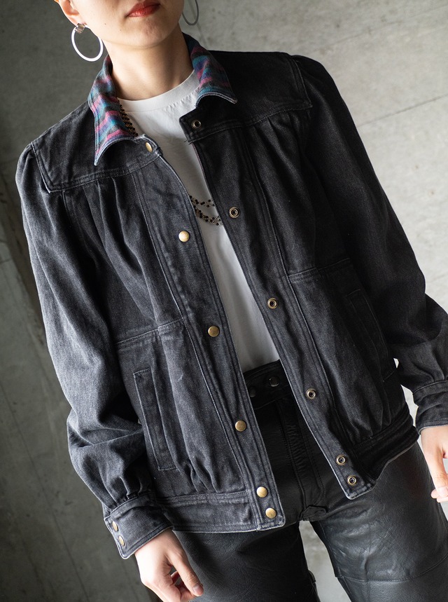 unknown 1980s Black multi-stripe denim reversible jacket