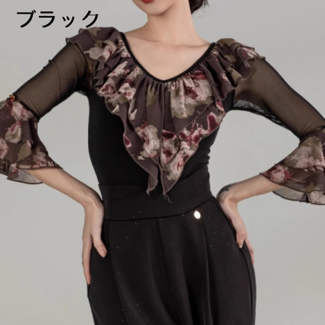 フローラルフリル・エレガンストップス(レオタードタイプ)ds0801