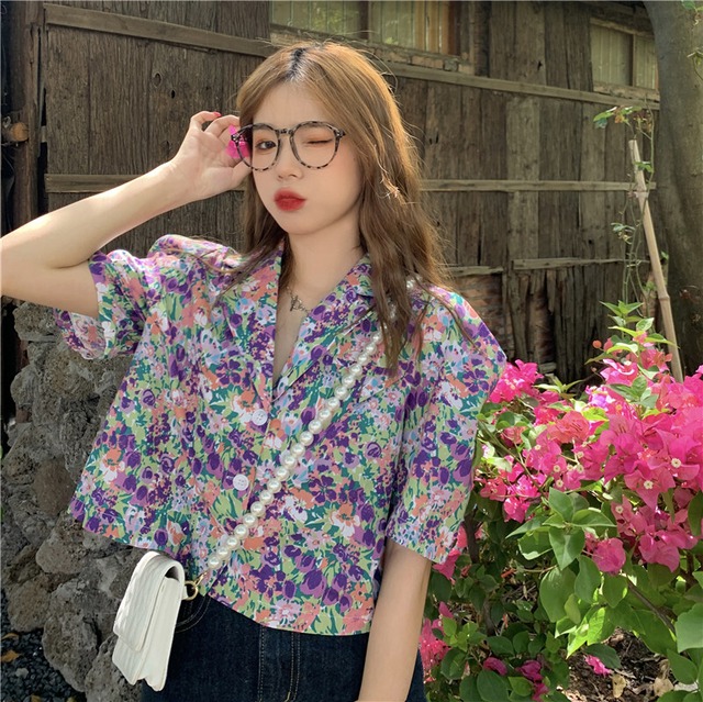 スリーブフローラルシャツ サマールーズショート 大人ガーリー スウィート キュート カジュアル 夏物 花柄 クレセントシティ37992233887