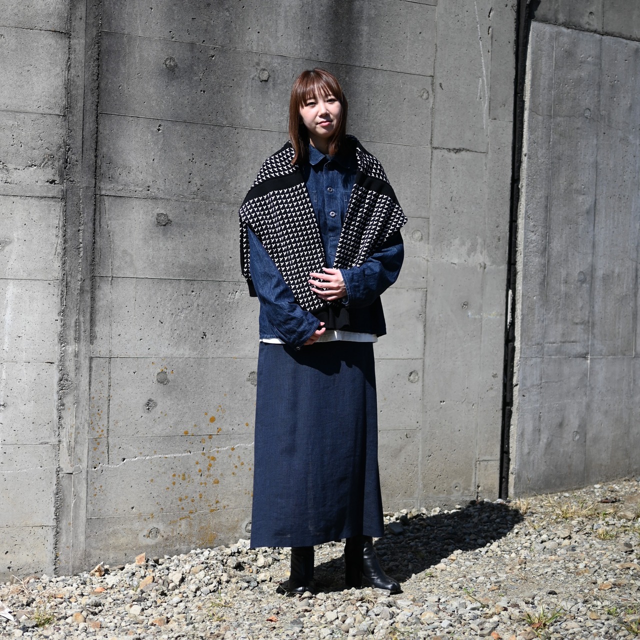 YASHIKI / GANKO別注 Shinsetsu Drivers Knit レディース着用コーディネート