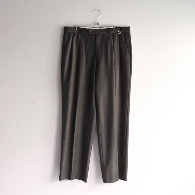 【VINTAGE】“Christian Dior” 80's~90's Double Tucks Check Pattern Trousers