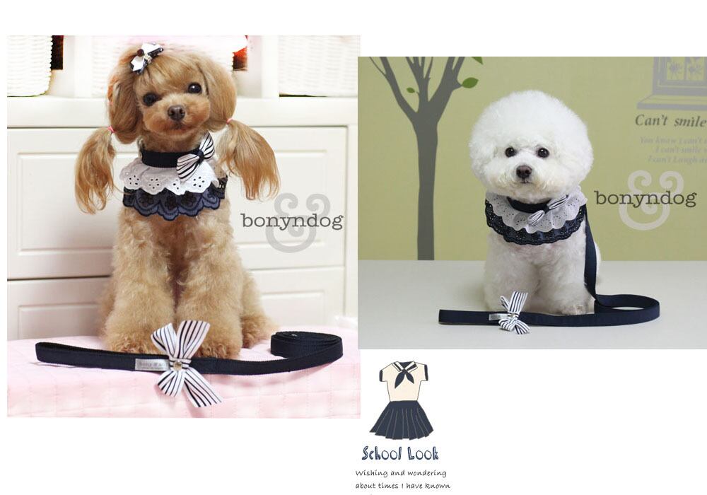 bonyndog【正規輸入】スクールルック　首輪＆リード　ネイビー 0044
