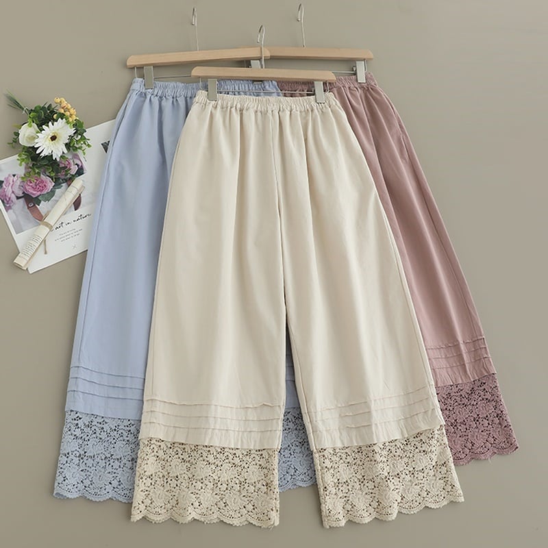 透かし編みレース9分丈コットンパンツ W0538