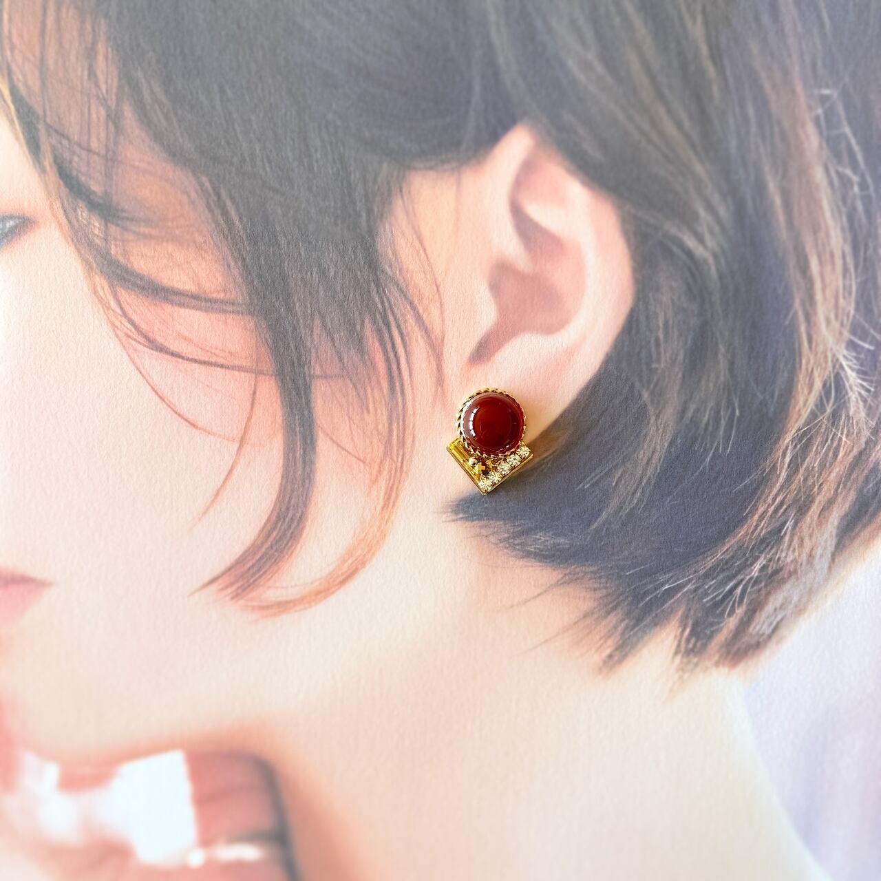 14Kfg/天然石ピアス レッドバンデットアーゲート バンデッドアゲート ピアス 14kgf 14Kfg/天然石ピアス レッド