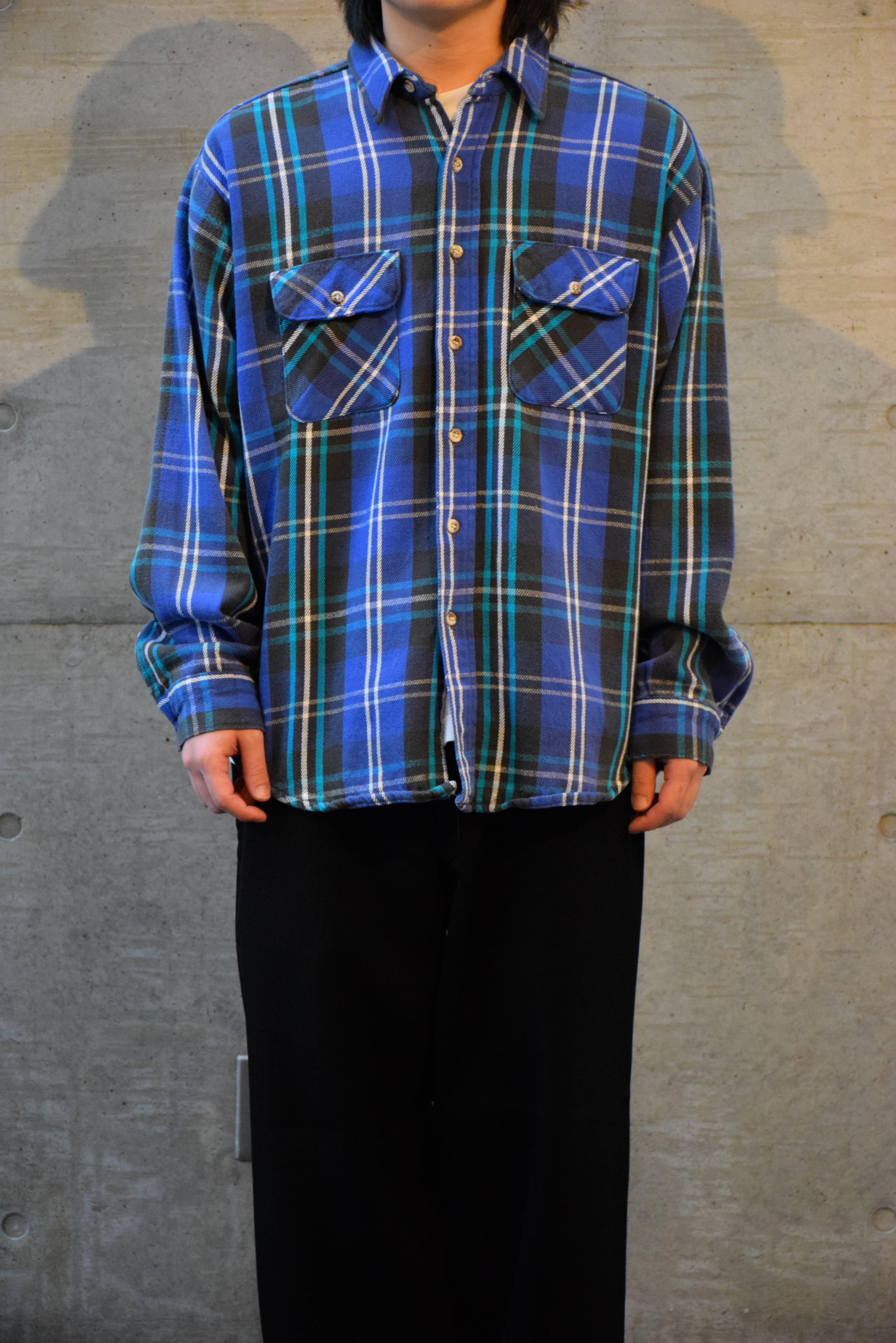 70~80's USA製 McGREGOR ヘビーフランネルシャツ メンズXL ブルー