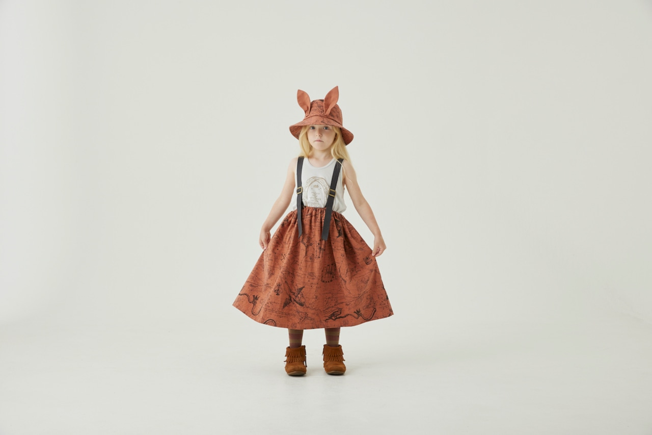 〈 eLfin Folk 24SS 〉 Noctua Suspenders Skirt / elf-241F14 / スカート / brick red /