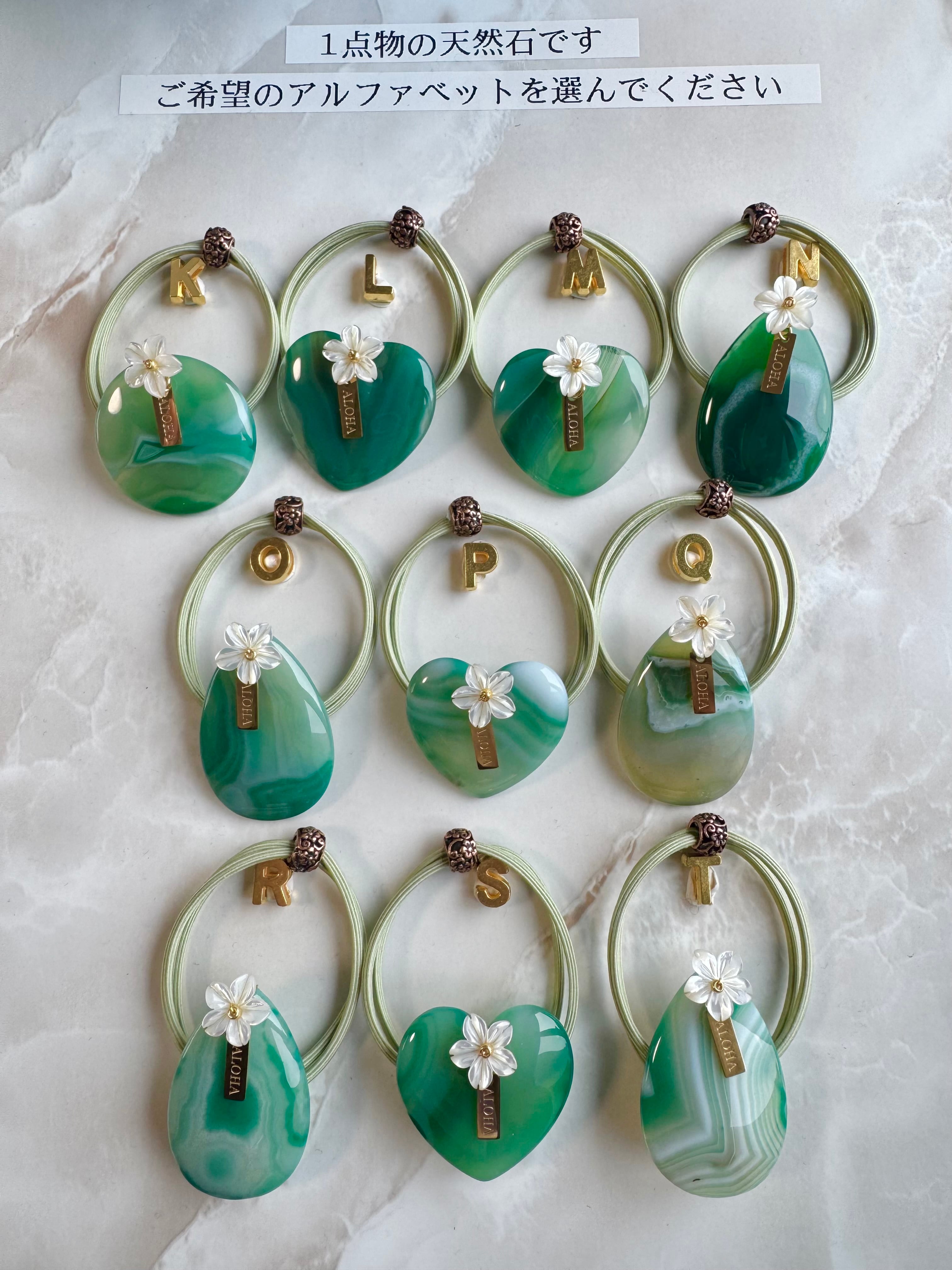 Green agate×Plumeria hair accessory(グリーンアゲート、瑪瑙天然石