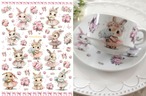 白磁用　水彩FlowerBunny   フラワーバニー　A4サイズ　（ポーセリンアート用）