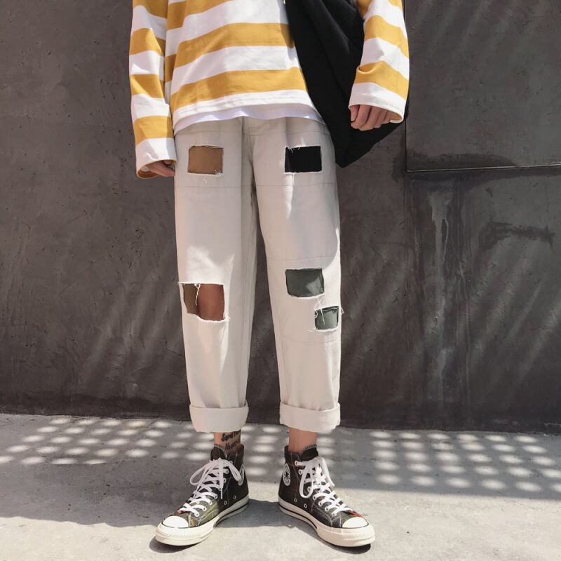 全2色 デニム パンツ ストレート カジュアル ダメージ