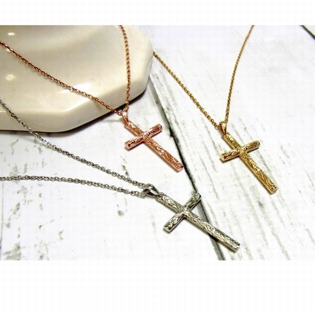 ゴールド ネックレス ペア ハワイアンジュエリー クロス ペアネックレス 10金 十字架 ホワイトゴールドk10 10k シンプル メンズ 送料無料 セール SALE
