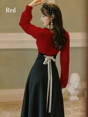 【0211】Simple Ribbon Long Sleeve 2 Piece Set