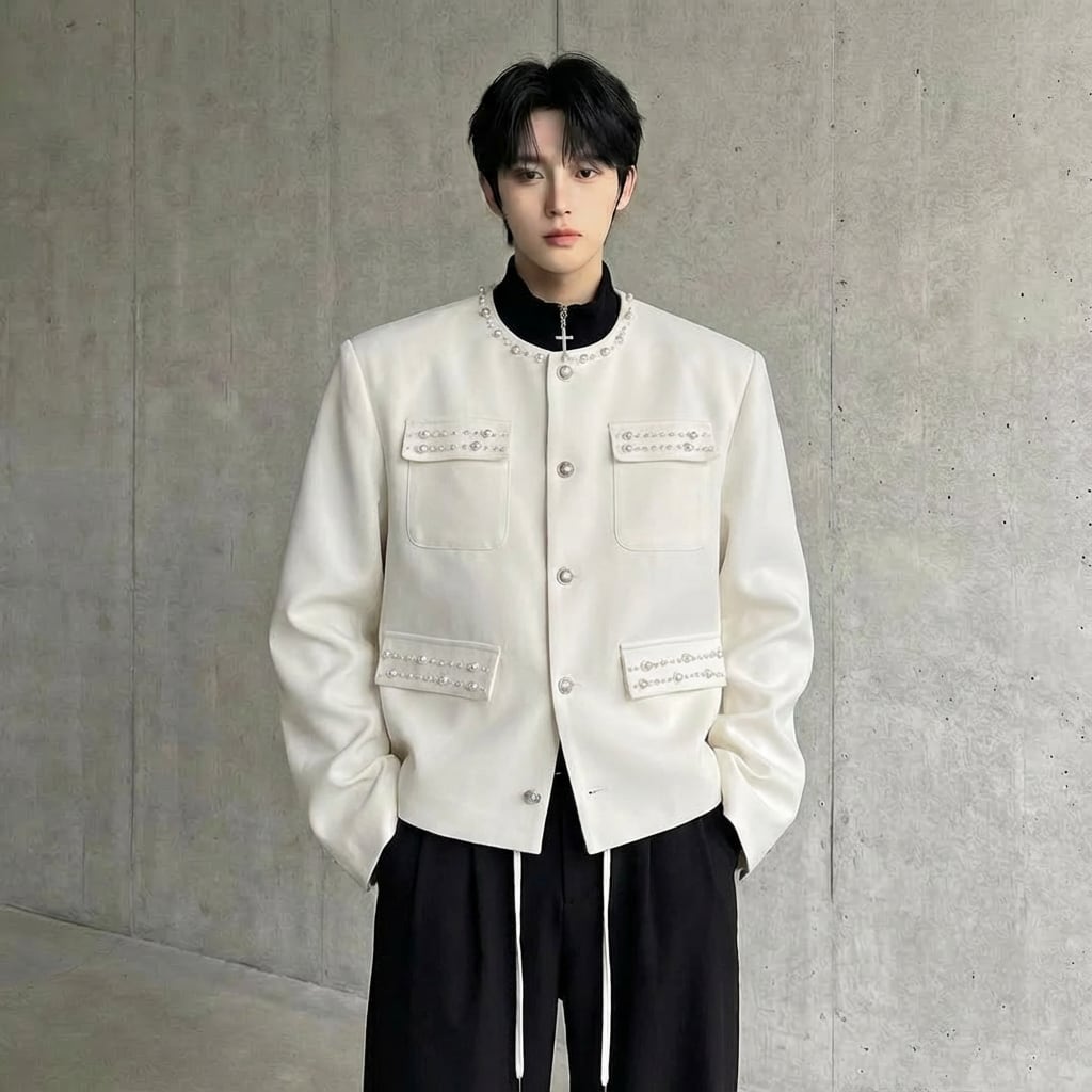 ビーズ装飾ノーカラージャケット 2カラー D11871