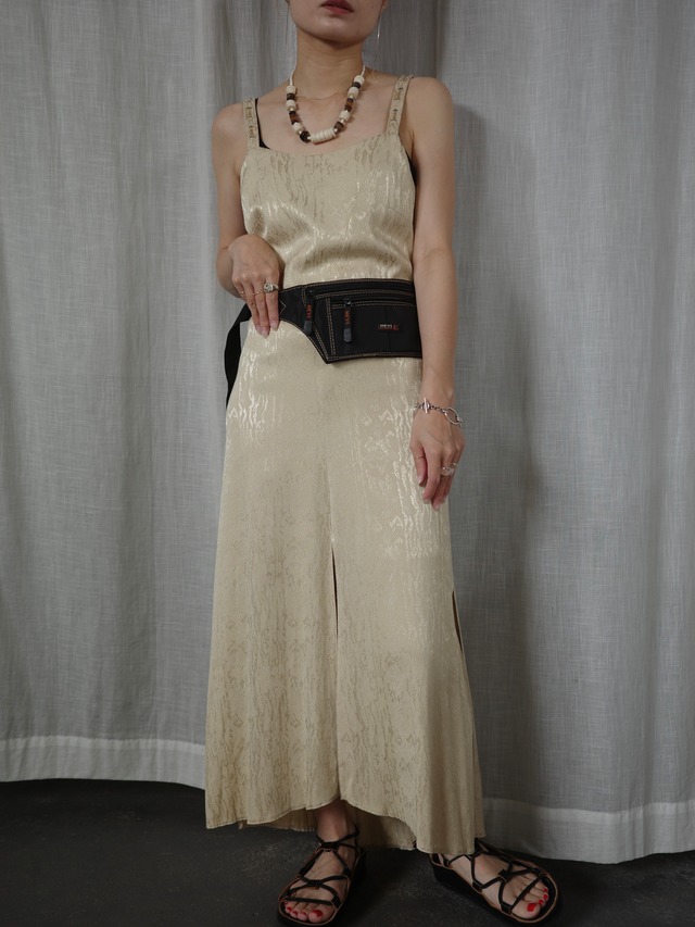 <vintage>beige python slit dress