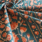 ブロックプリント生地【50cm単位】インド綿 ストライプ/花柄 グリーン×黄土色×オレンジ #57227-GR2