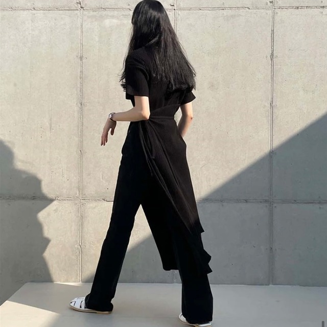 アシンメトリーチュニック丈トップス