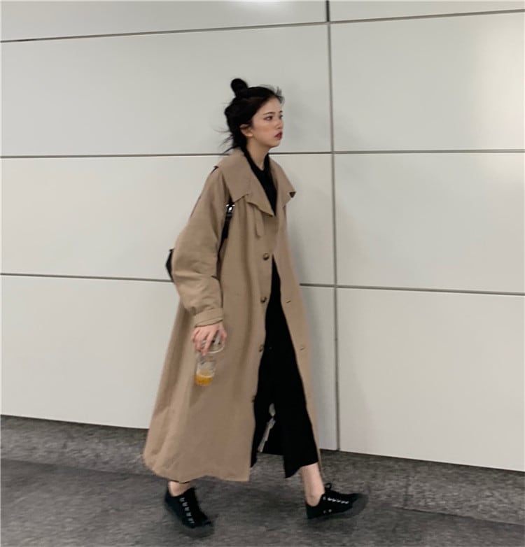 ラインを美しく演出 韓国ファッショントレンチコートレトロ ひざ丈 原宿BF風 人気コート中・長セクション