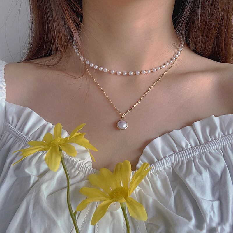 レッドスタンダードパールネックレス チェーン ショートアクセサリー レトロ レース 真珠 ブラック・アイド・ピーズ15666233832