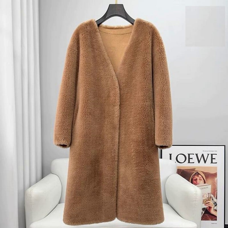 Vネック ノーカラー ファーコート 10439 | Puamelia