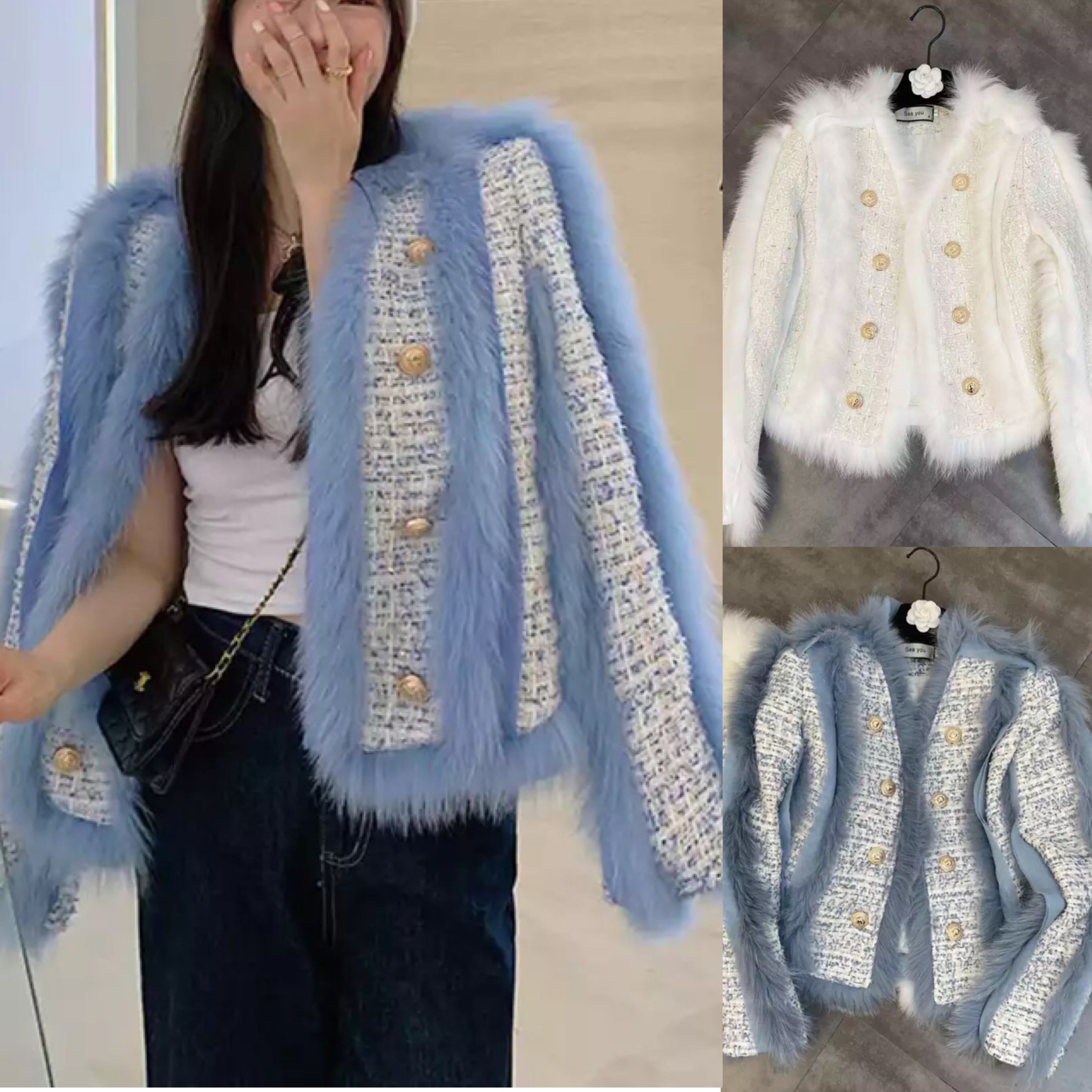 ファー ジャケット コート アウター 水色 原宿 デコラ ファー ジャケット コート アウター 水色 原宿 デコラ - メルカリ