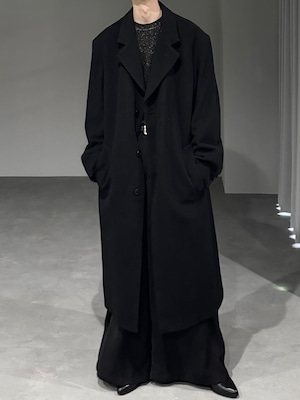 wool single long coat / black