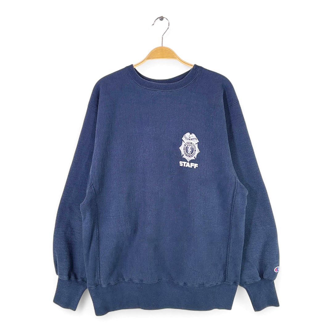 90s チャンピオン USA製 リバースウィーブ ヴィンテージスウェット イリノイ カレッジ ネイビー メンズXL 古着 @CF0983