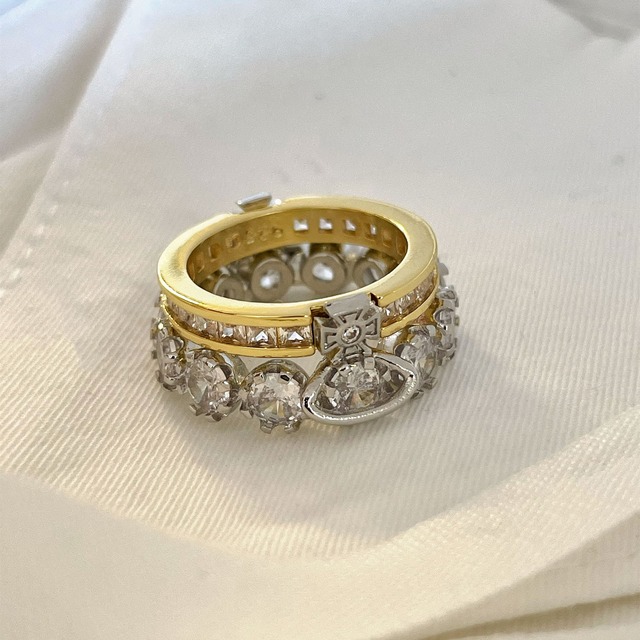 【取り寄せ】《CZ diamond》 Planet Double ring  SIL/GLD