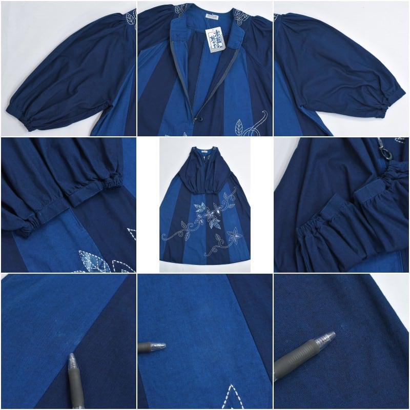 90s Indigo ＆ Sashiko 本藍染め 刺し子 アップリケ パッチワーク 切替