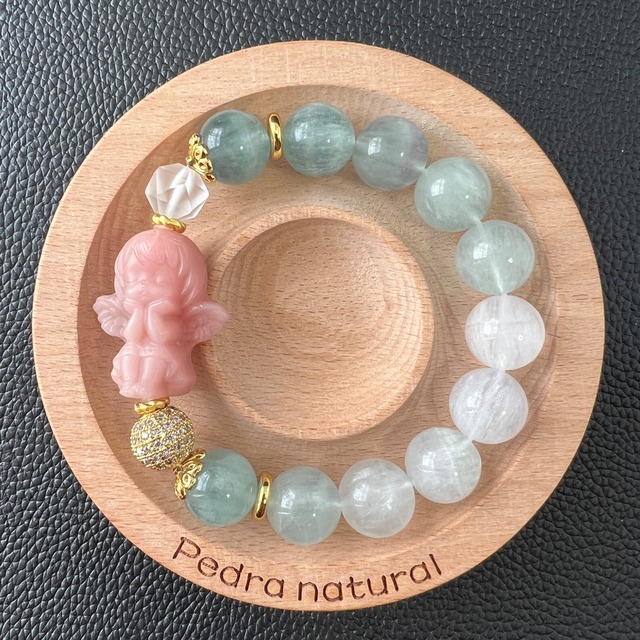 ピンクオパール天使女の子 フローライトブレスレット | Pedra natural