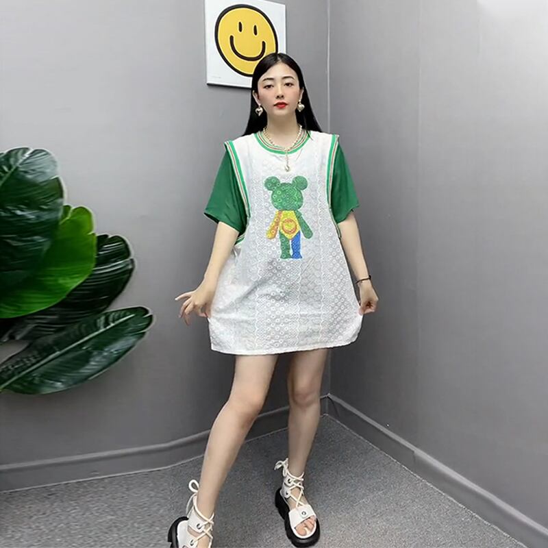 ドレス サマーカラールーズスカート ハイウェストウェスト薄手 大きめサイズ 夏物 ミックスインファッション24194800115