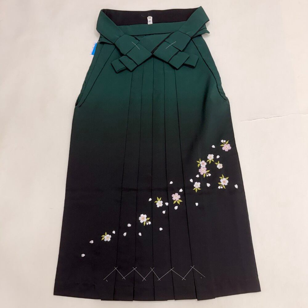 袴 S size 紐下丈87cm 行灯袴 卒業袴 女性用袴 緑 ぼかし 刺繍 中古 5864