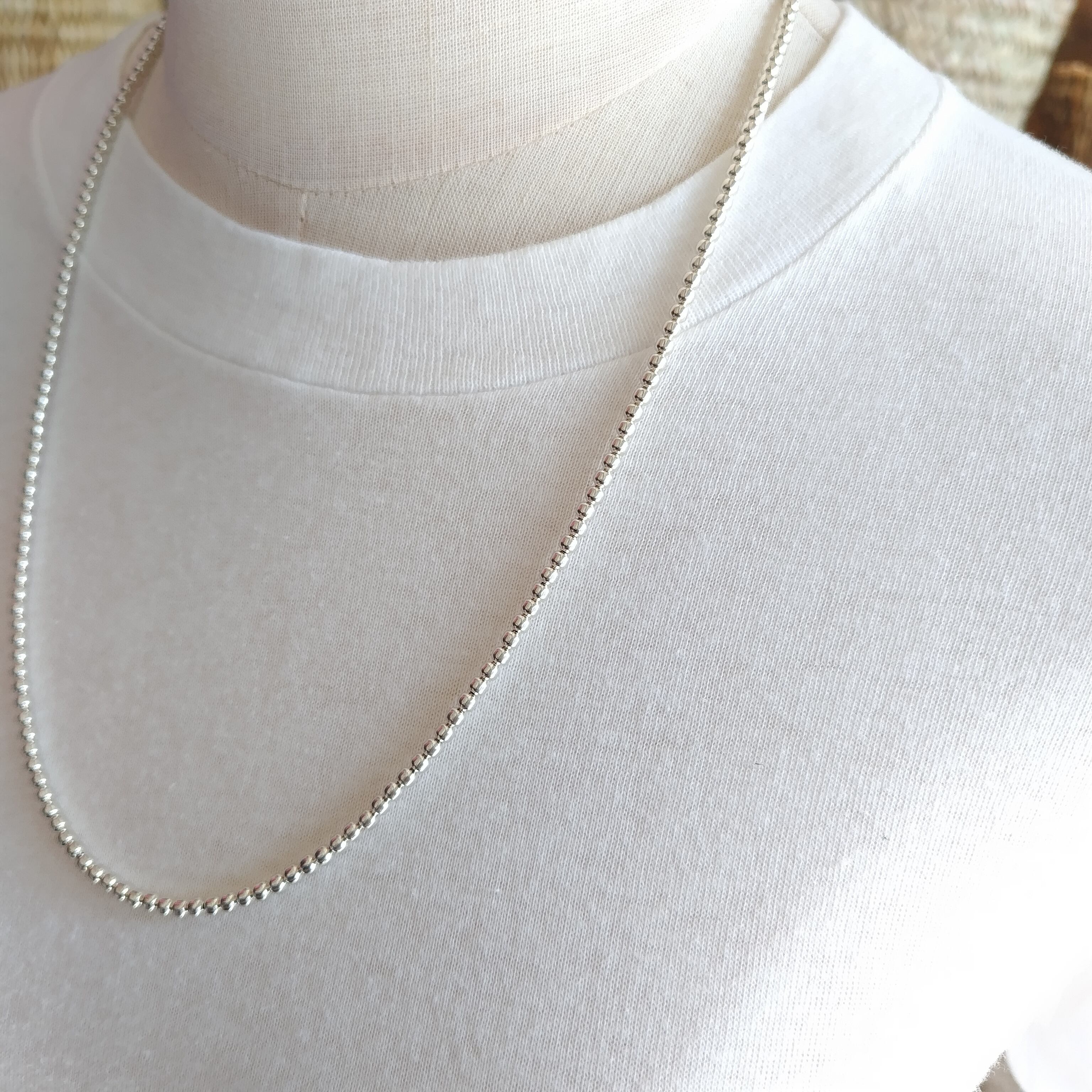 3mm玉 60cm ナバホパール シルバーネックレス インディアンジュエリー  