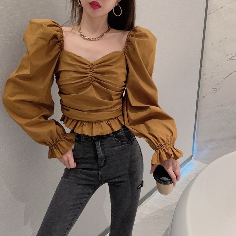 スタンダードシャツ スリーブカラー ランタンスリーブ レトロ スクウェア ガールズファッション48525479719