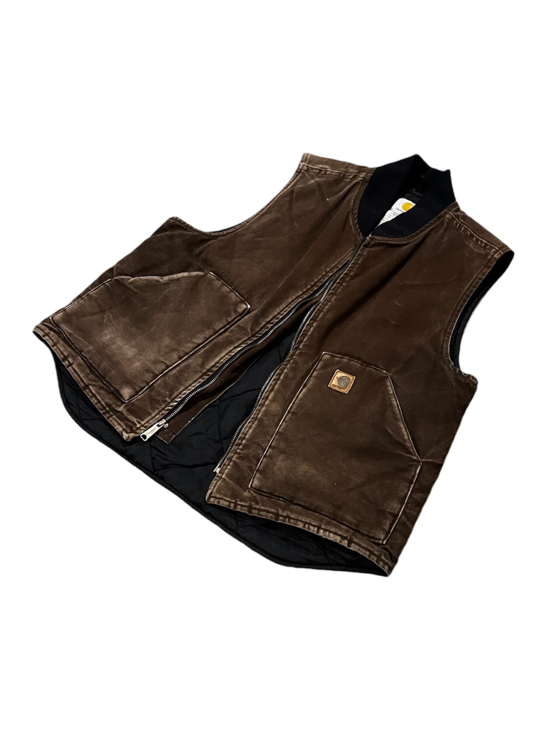 00s Carhartt V02 DKB Duck Vest Dark Brown Fade カーハート ダック 