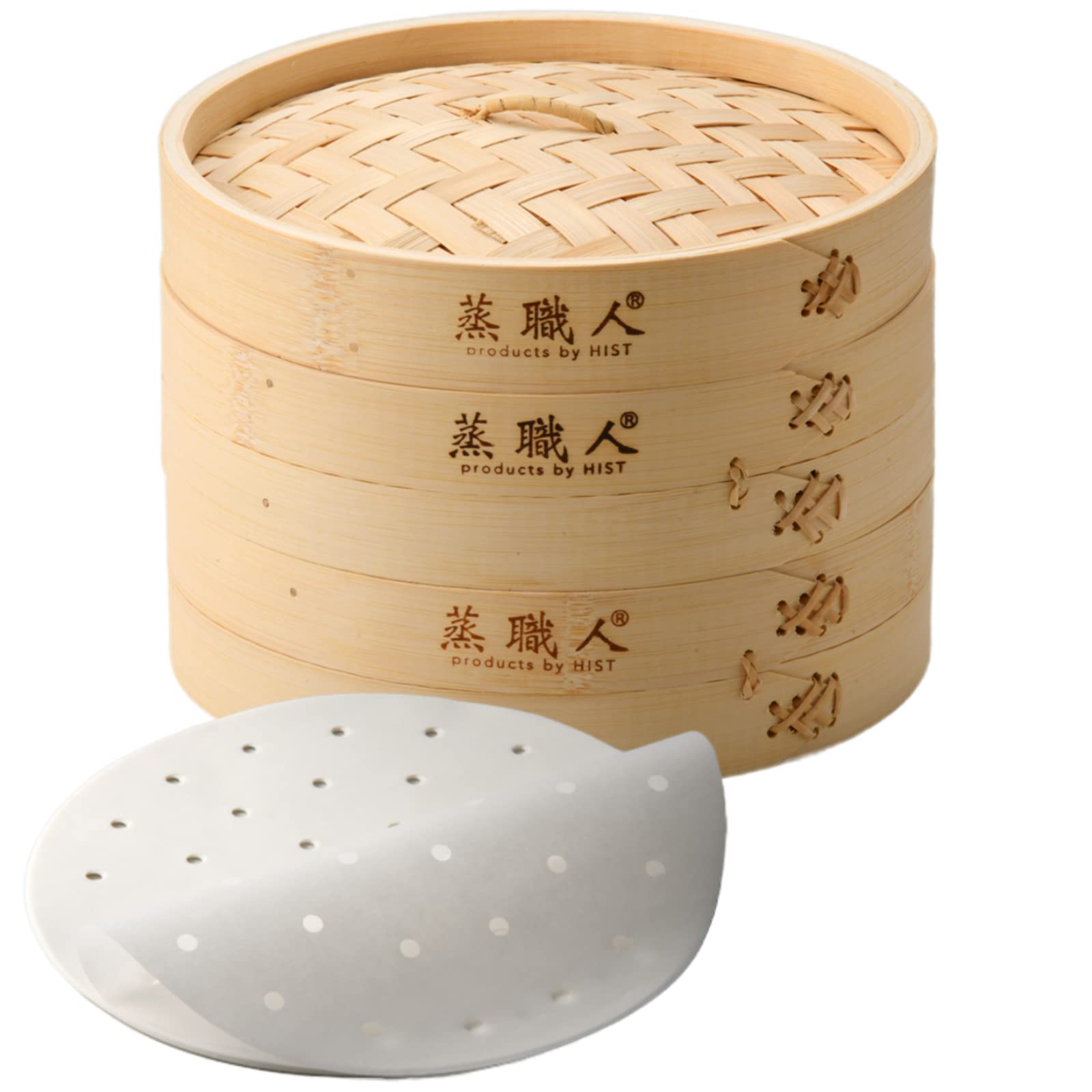 業務用厨房機器 ハイスト 蒸職人 竹セイロ 2段(本体2個蓋1個) 業務用 せいろ蒸し器 蒸し器専用シート20枚付 (蒸職人・竹21cm)