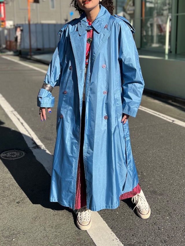 Vintage Pastel blue simple trench coat ( ヴィンテージ パステル ブルー シンプル トレンチコート )