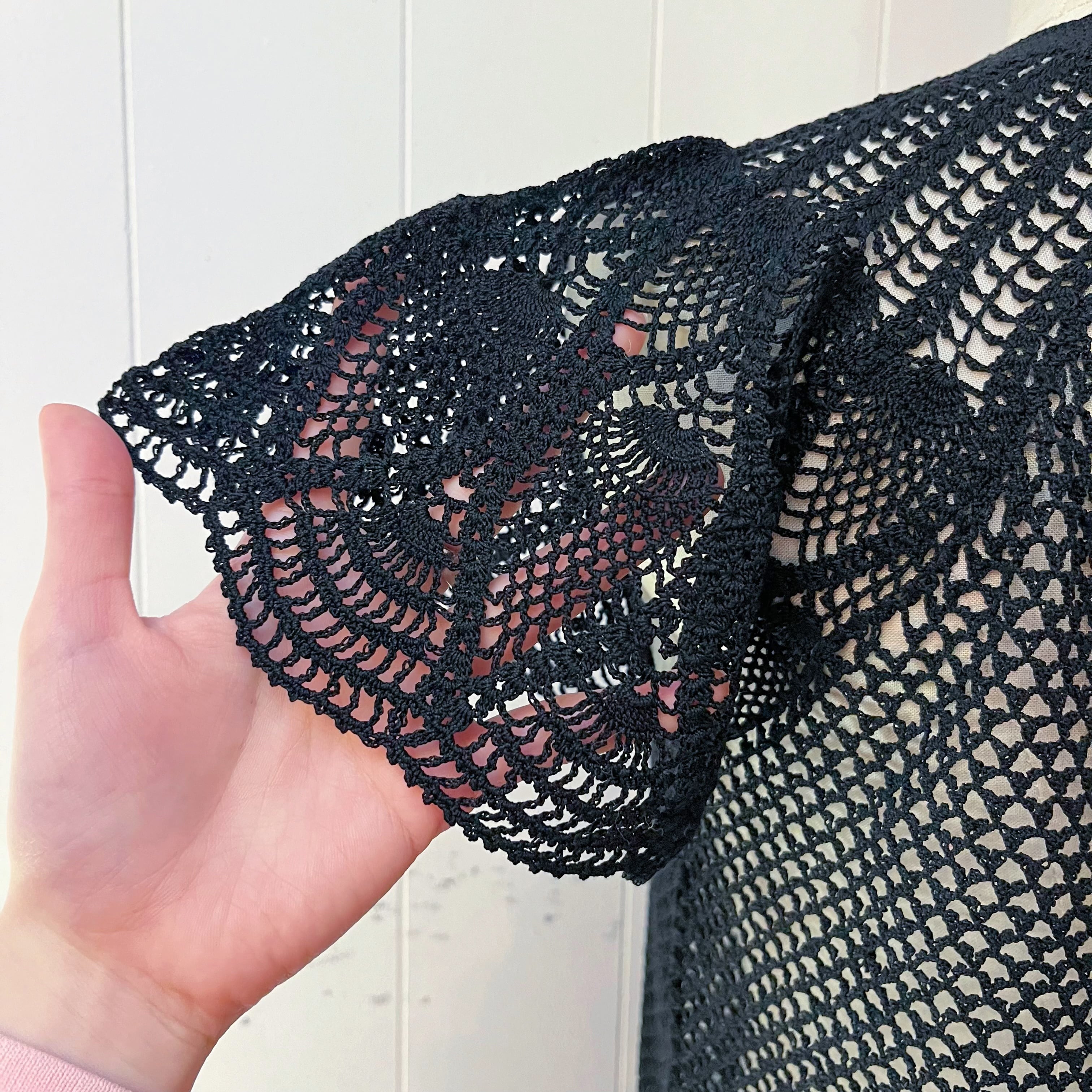 black cotton mesh knit cardigan