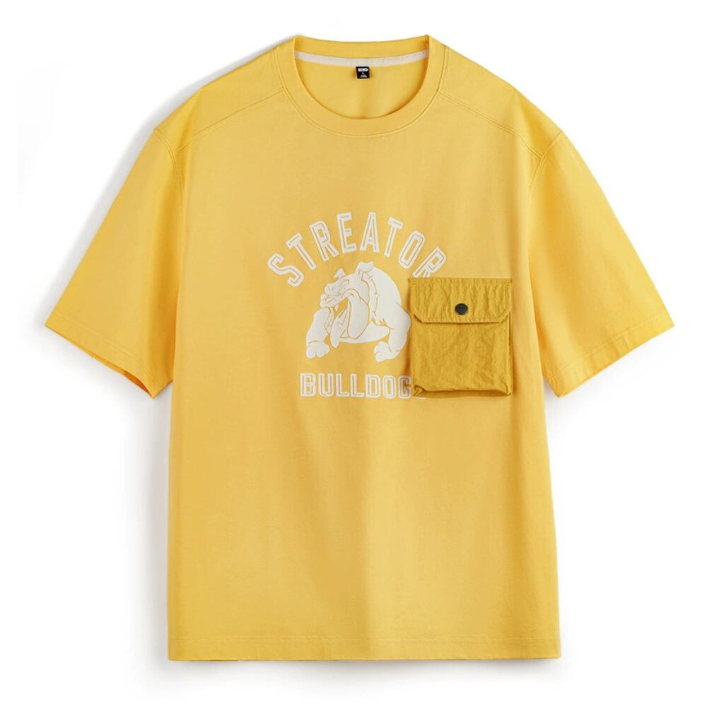 パッチポケット付きフロッキープリントTシャツ ブルドッグ ルーズフィット L0531